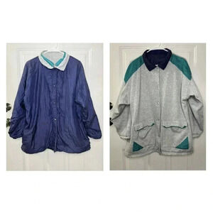 LAURA KATHERINE Vintage 80's Women's REVERSIBLE Windbreaker Jacket Green Gray L